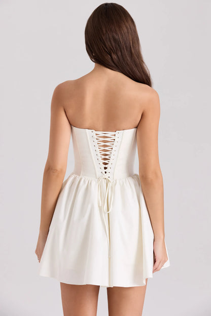 Kristiana Ivory Cotton Strapless Corset Mini Dress