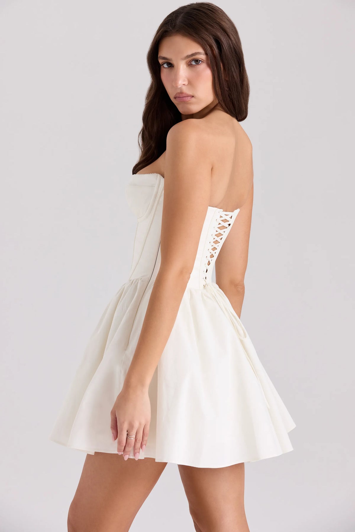 Kristiana Ivory Cotton Strapless Corset Mini Dress