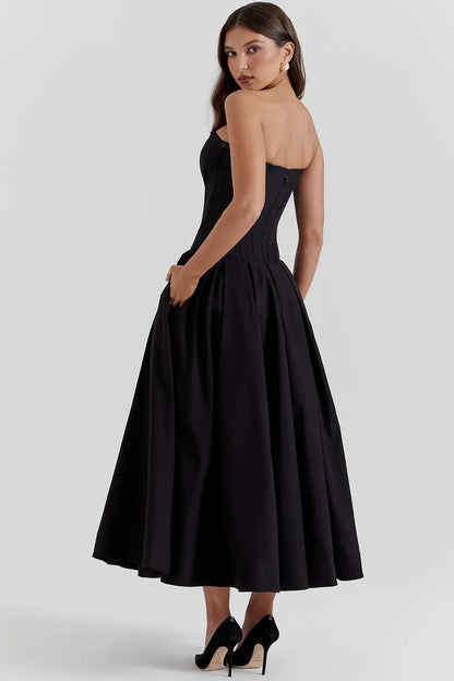 Lady Black Strapless Midi Dress