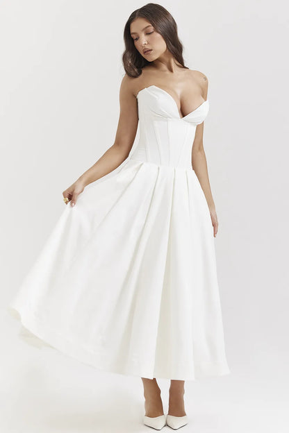 Lady White Strapless Midi Dress