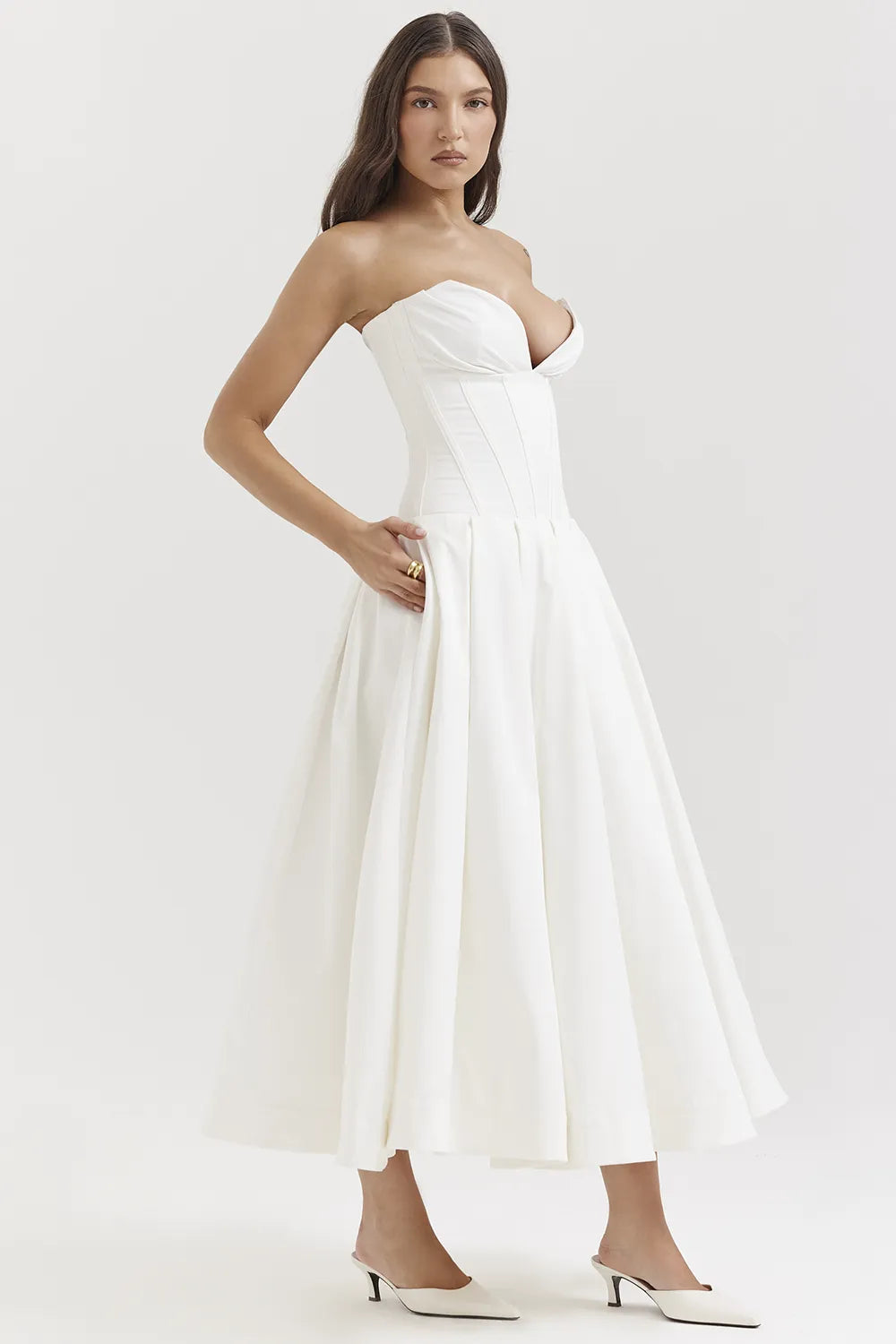 Lady White Strapless Midi Dress