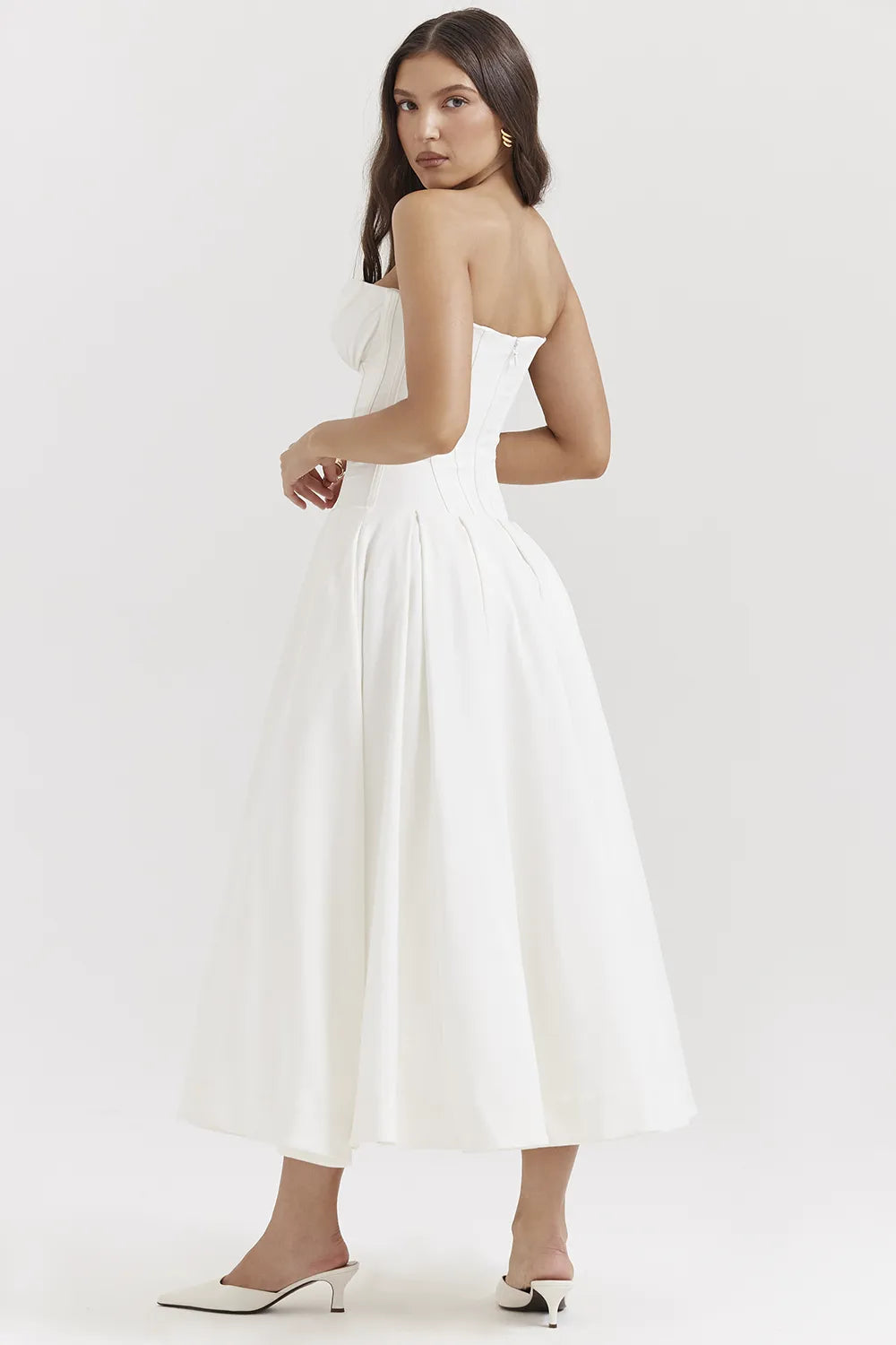 Lady White Strapless Midi Dress