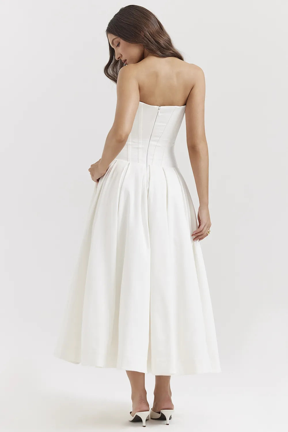 Lady White Strapless Midi Dress