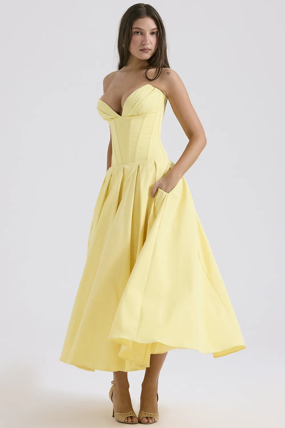 Lady Sunshine Strapless Tulle Midi Dress