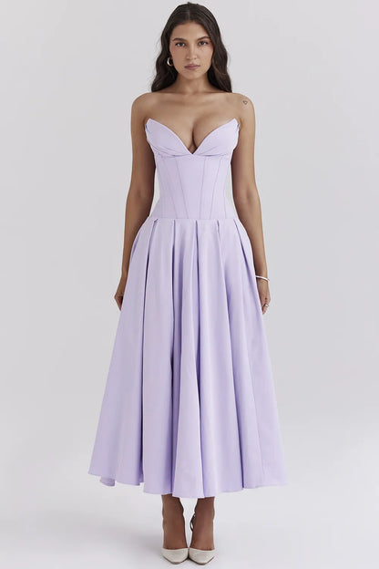 Lady Orchid Twill Strapless Tulle Midi Dress