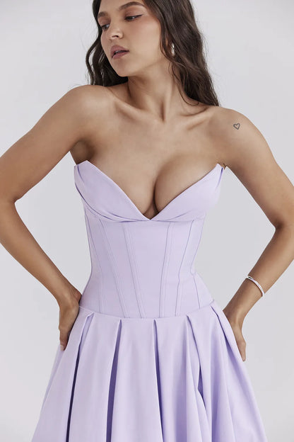 Lady Orchid Twill Strapless Tulle Midi Dress