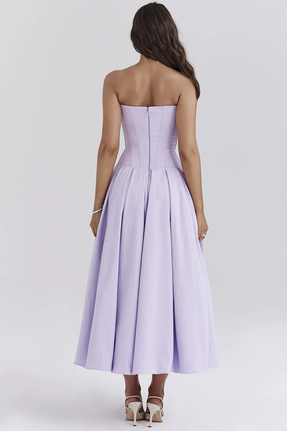 Lady Orchid Twill Strapless Tulle Midi Dress