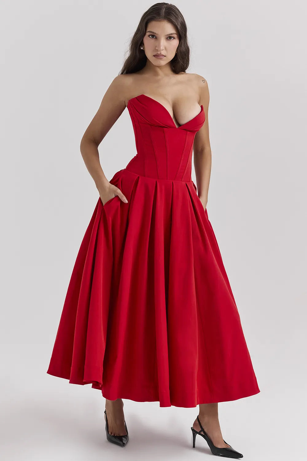 Lady Scarlet Strapless Midi Dress