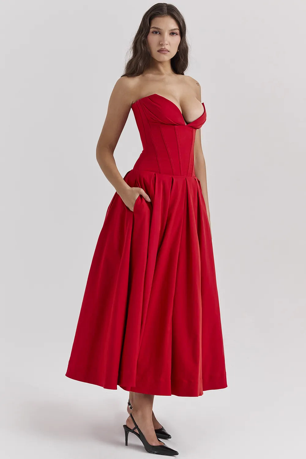 Lady Scarlet Strapless Midi Dress