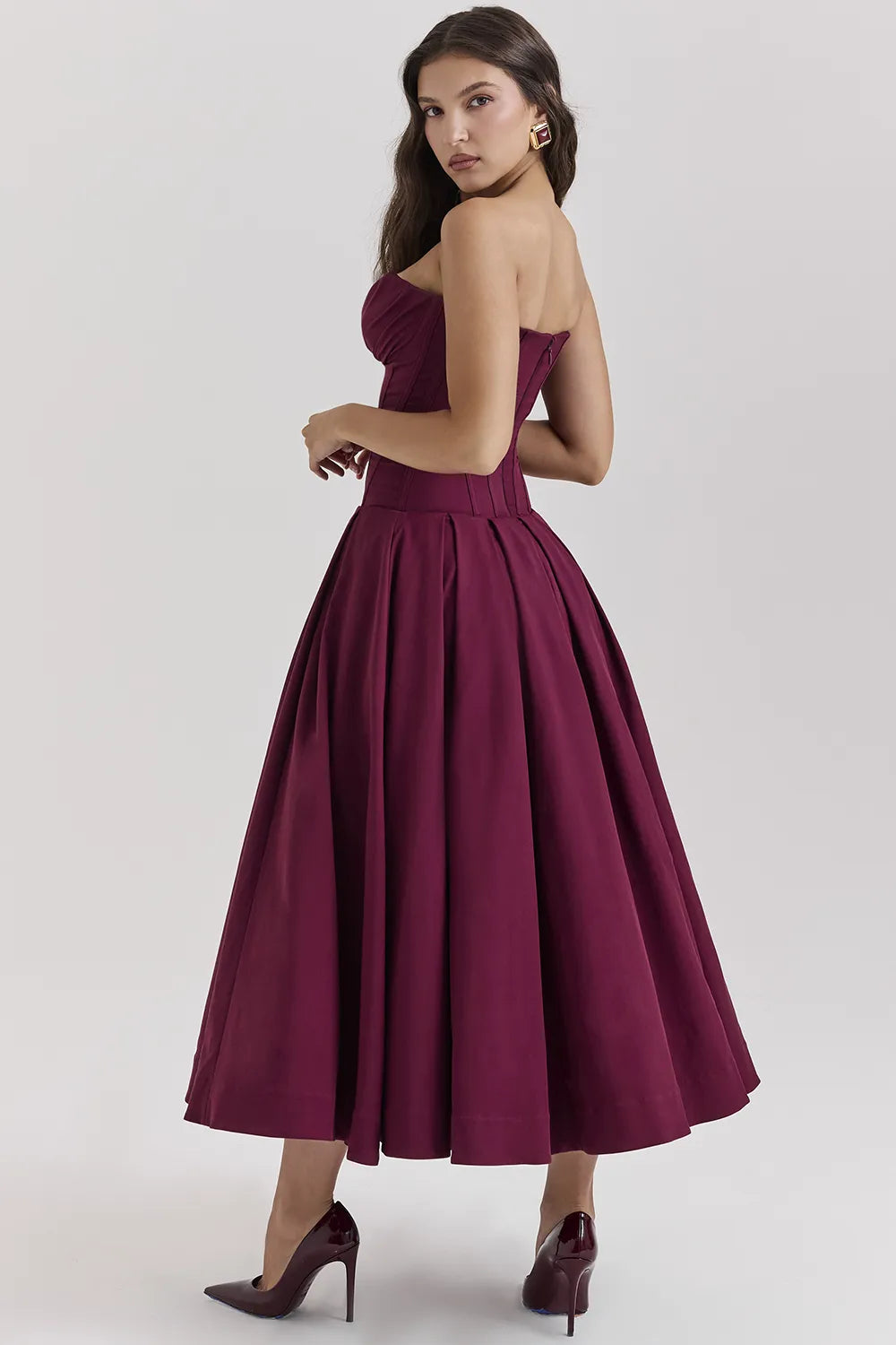 Lady Wine Strapless Midi Dress