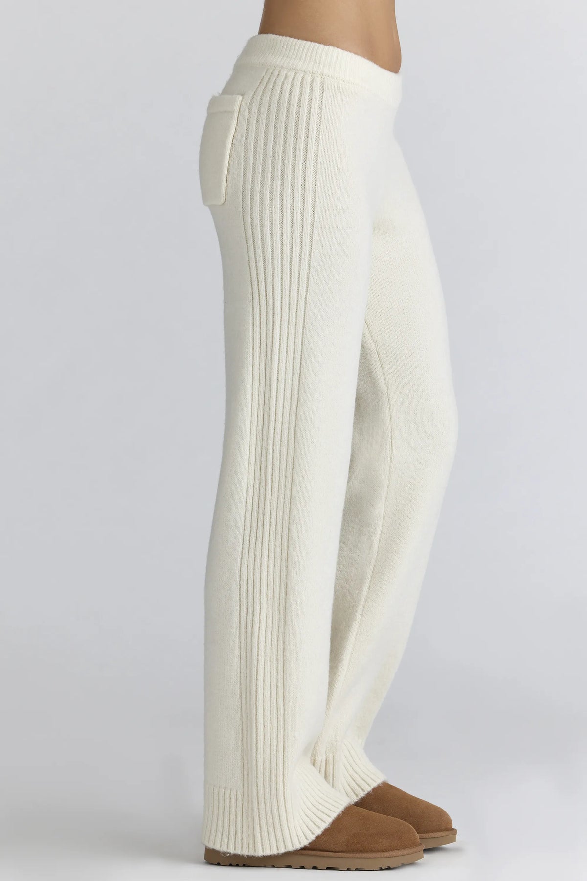 Lara Ivory Merino Wool Ribbed Knit Trousers