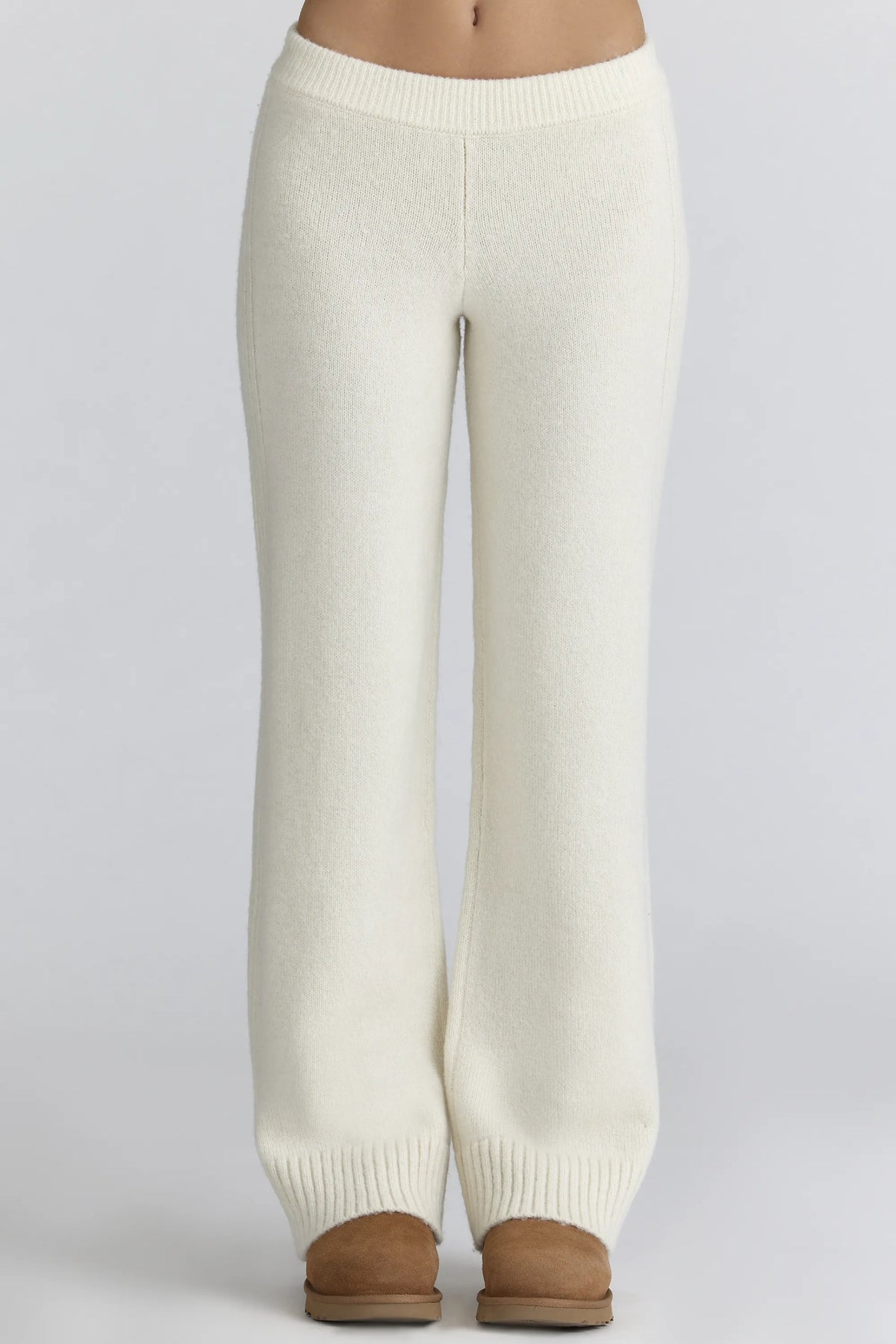 Lara Ivory Merino Wool Ribbed Knit Trousers