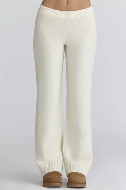 Lara Ivory Merino Wool Ribbed Knit Trousers