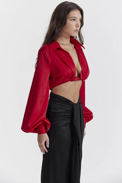 Laraine Cherry Silk Blouson Top