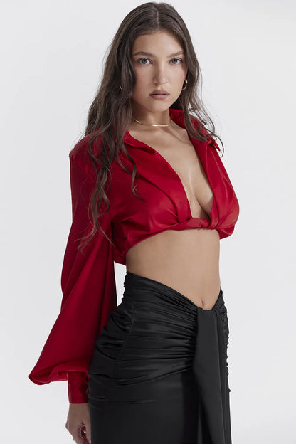 Laraine Cherry Silk Blouson Top