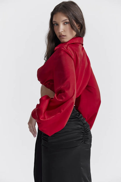 Laraine Cherry Silk Blouson Top