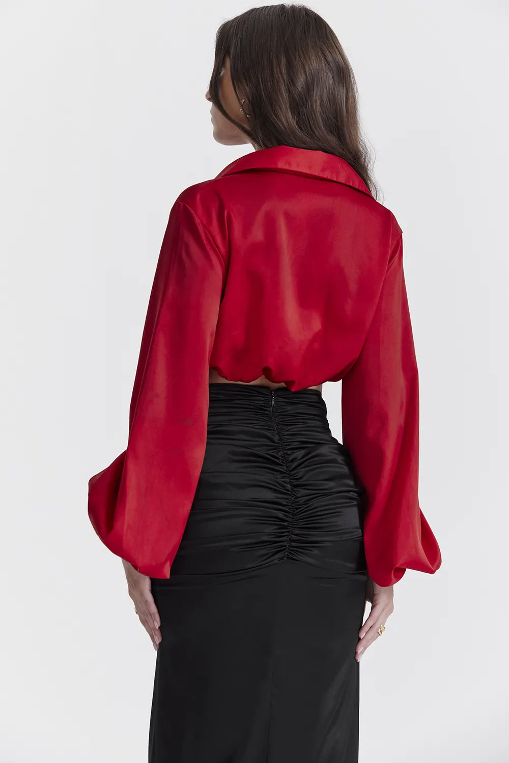 Laraine Cherry Silk Blouson Top