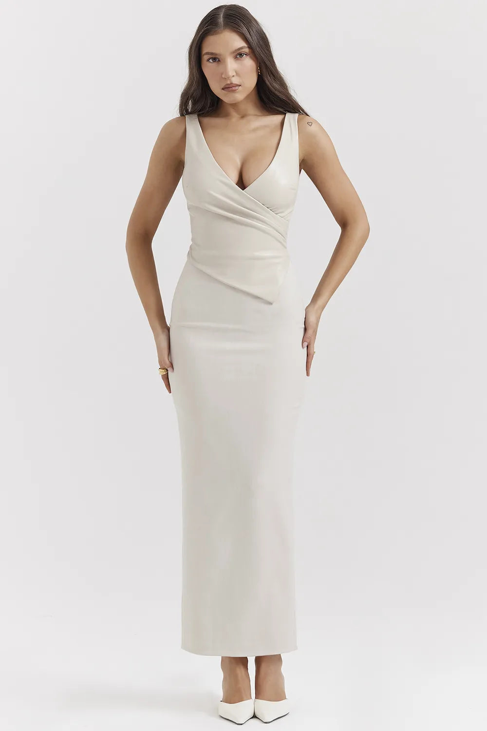 Laria Ecru Vegan Leather Maxi Dress