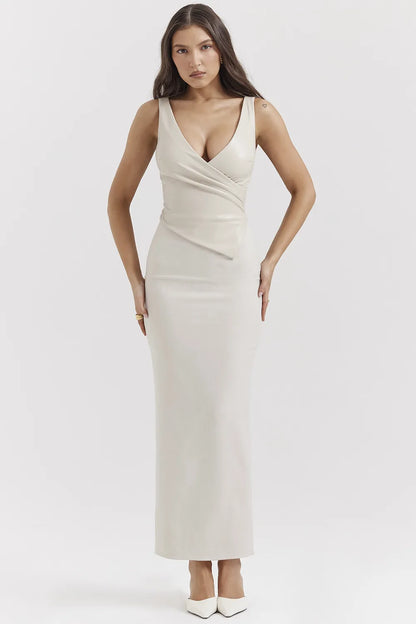 Laria Ecru Vegan Leather Maxi Dress