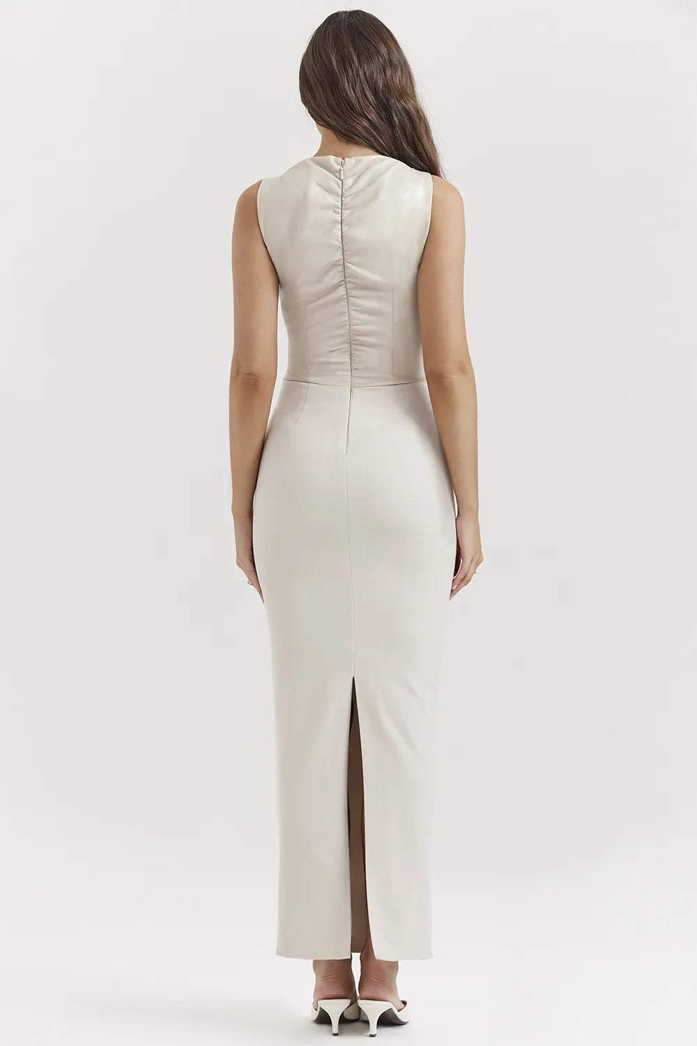 Laria Ecru Vegan Leather Maxi Dress