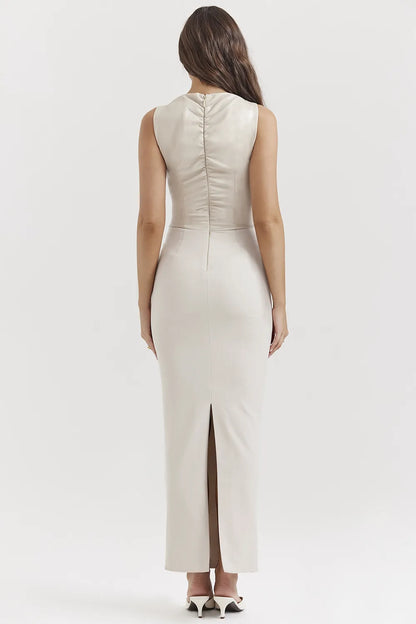 Laria Ecru Vegan Leather Maxi Dress