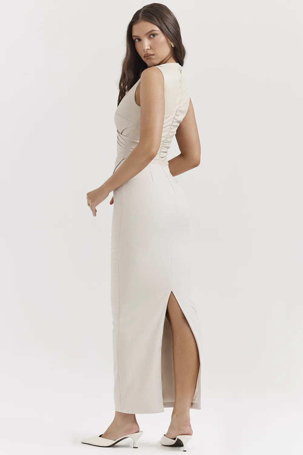 Laria Ecru Vegan Leather Maxi Dress