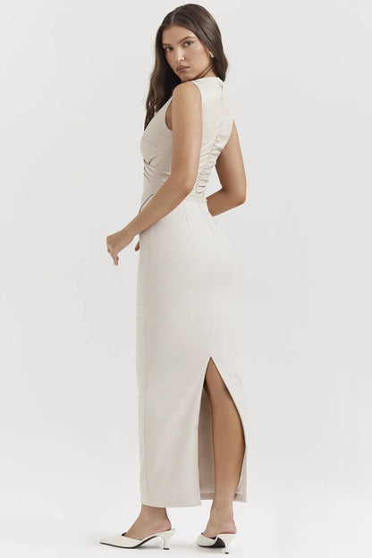 Laria Ecru Vegan Leather Maxi Dress