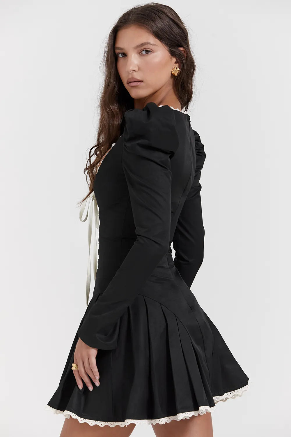 Larisa Black & Cream Pleated Mini Dress