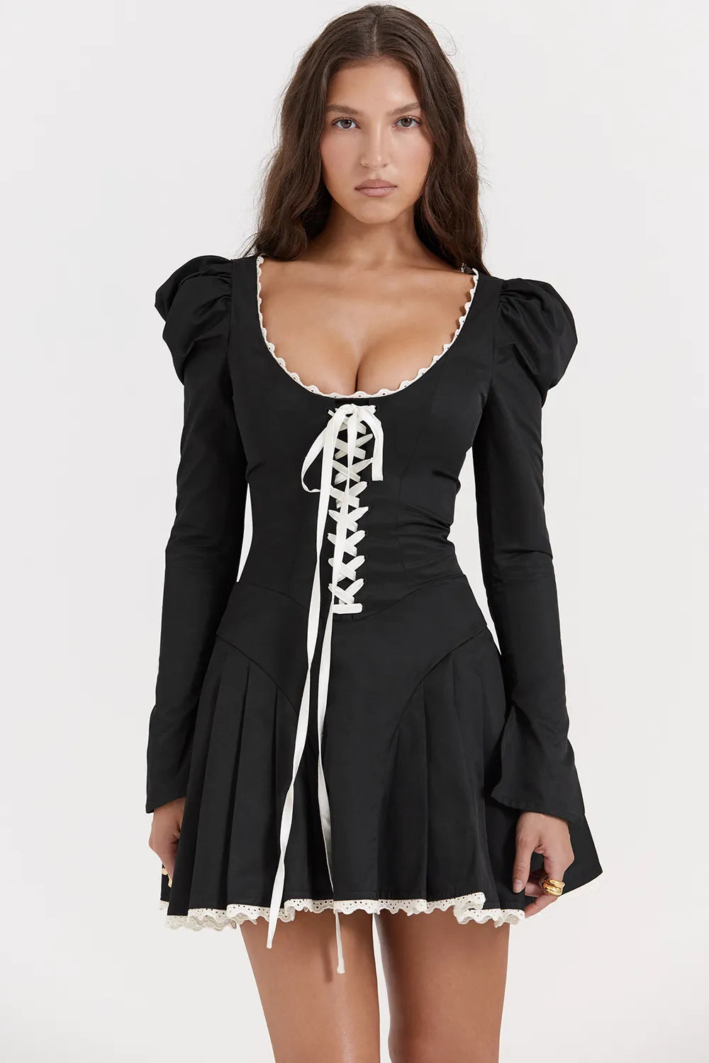 Larisa Black & Cream Pleated Mini Dress