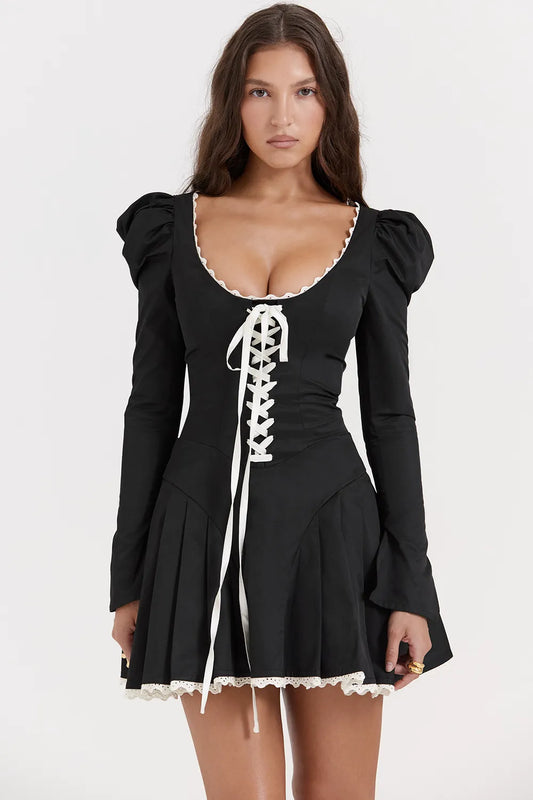 Larisa Black & Cream Pleated Mini Dress