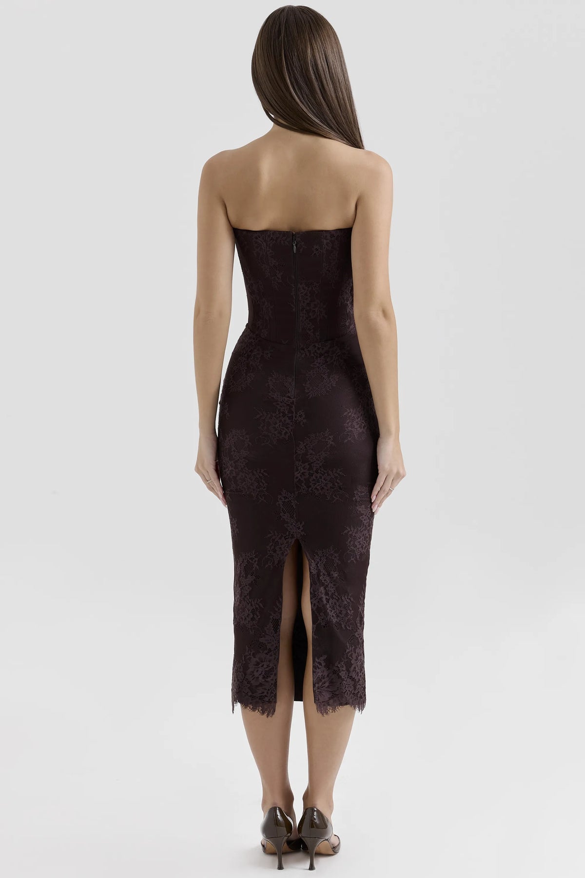 Larra Bitter Chocolate Lace Corset Midi Dress & Bolero