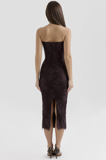 Larra Bitter Chocolate Lace Corset Midi Dress & Bolero