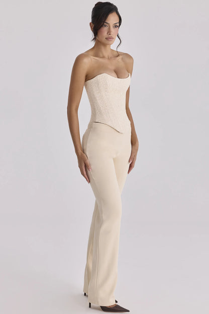 Chiara Vintage Ivory Crepe Straight Leg Trousers