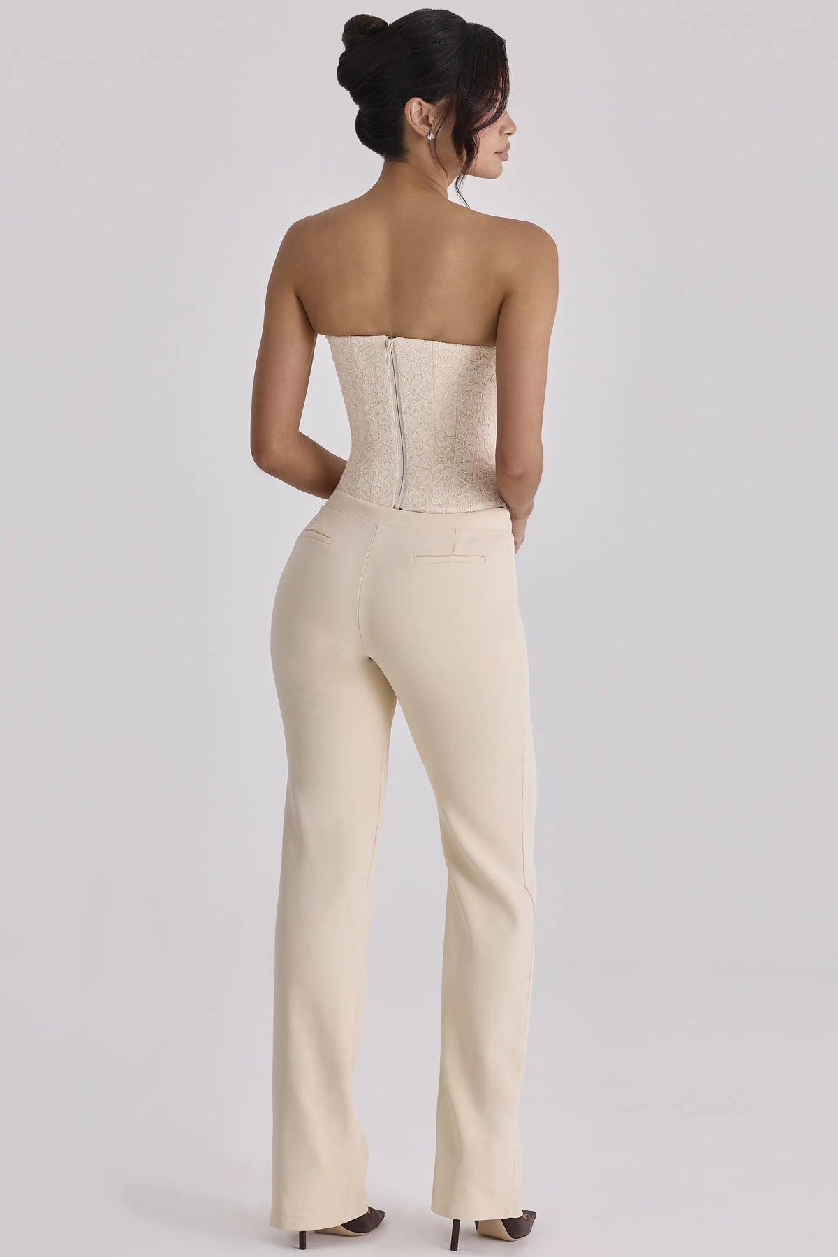 Chiara Vintage Ivory Crepe Straight Leg Trousers