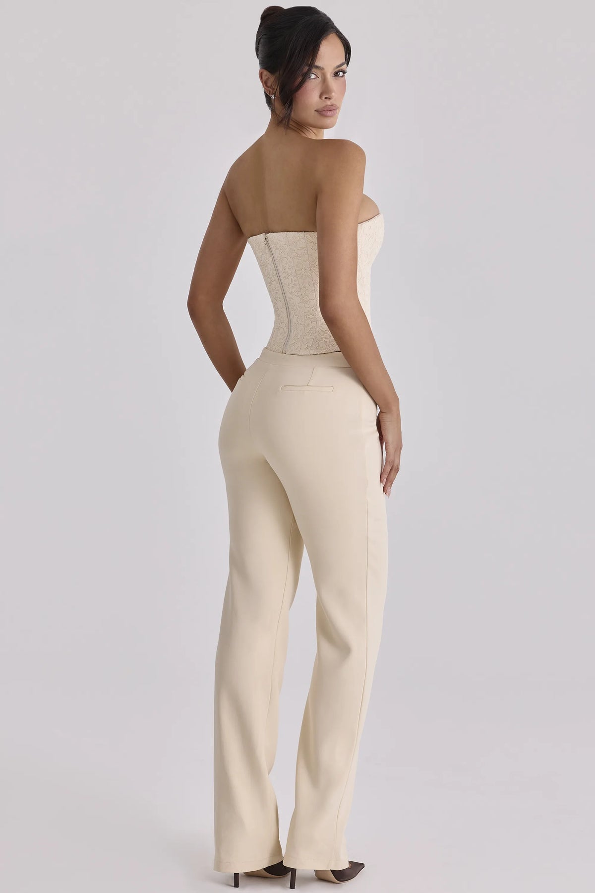 Chiara Vintage Ivory Crepe Straight Leg Trousers
