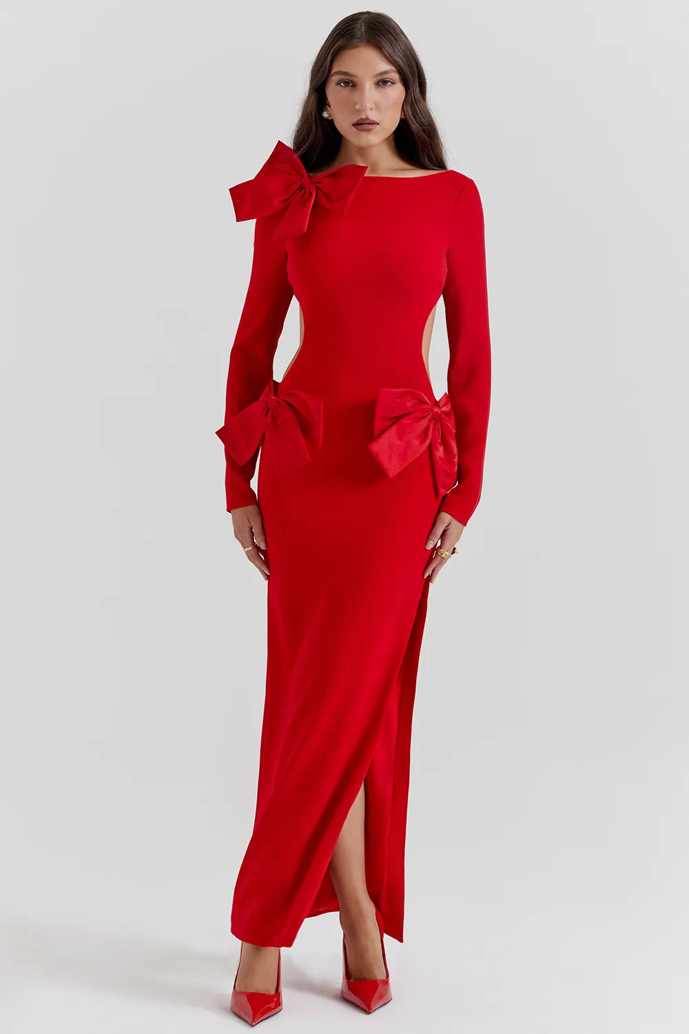 Lavele Red Bow Maxi Dress
