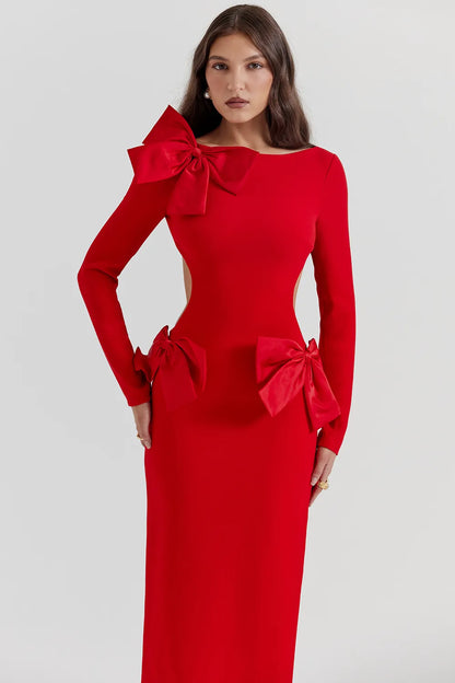 Lavele Red Bow Maxi Dress