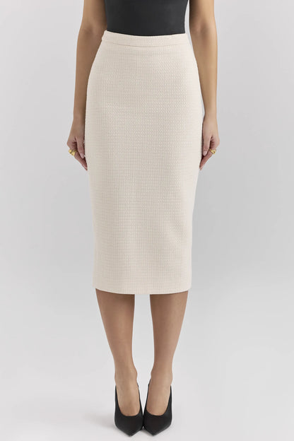 Lena Cream Boucle Pencil Midi Skirt
