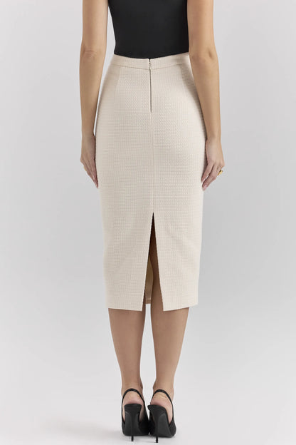 Lena Cream Boucle Pencil Midi Skirt