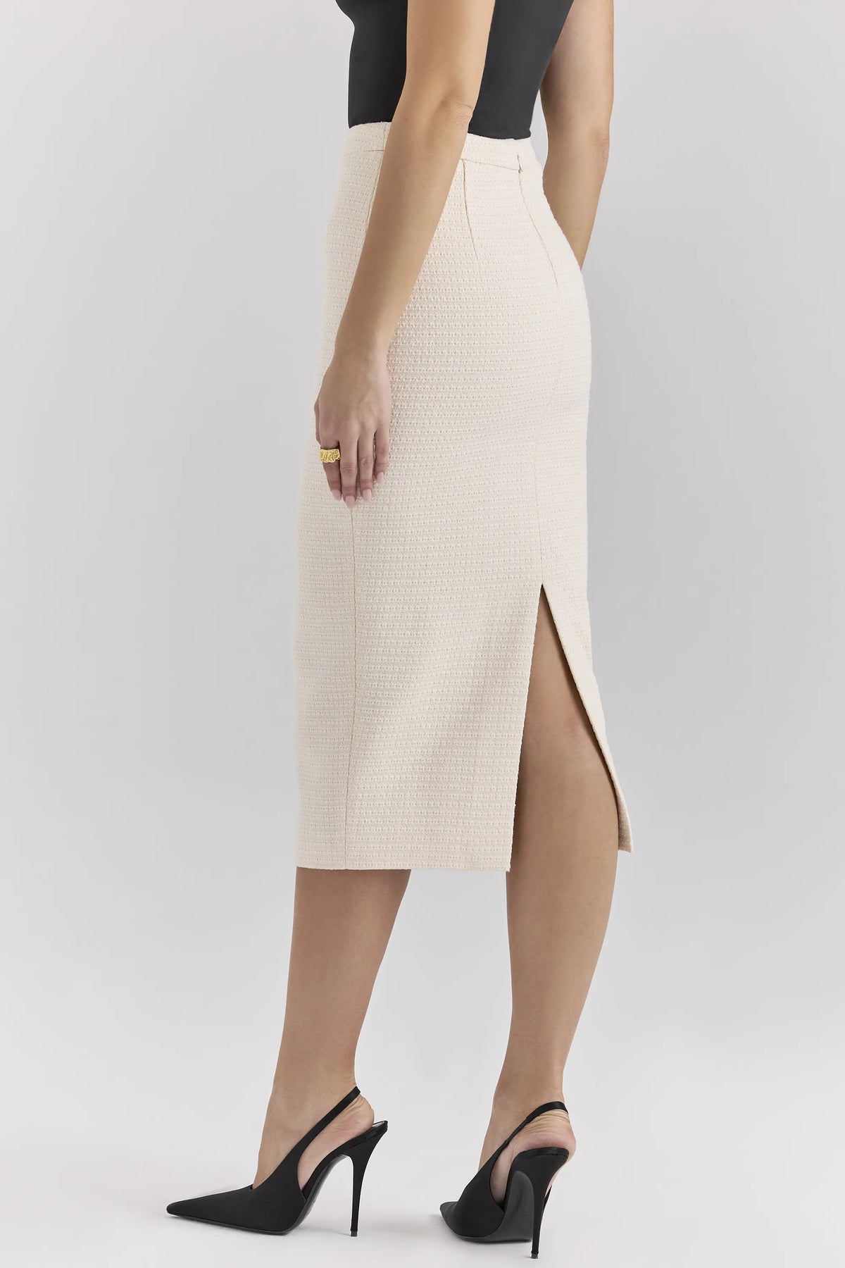 Lena Cream Boucle Pencil Midi Skirt