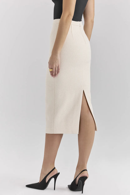 Lena Cream Boucle Pencil Midi Skirt