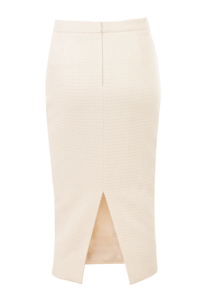 Lena Cream Boucle Pencil Midi Skirt
