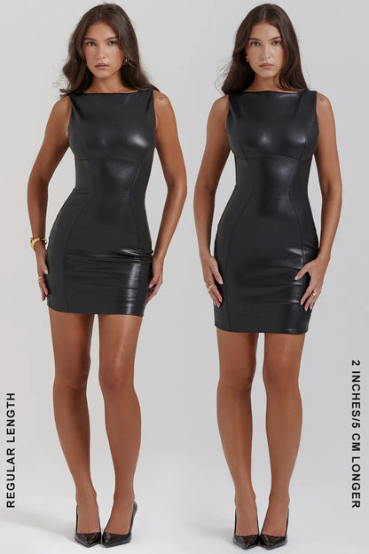 Leola Black Vegan Leather Mini Dress