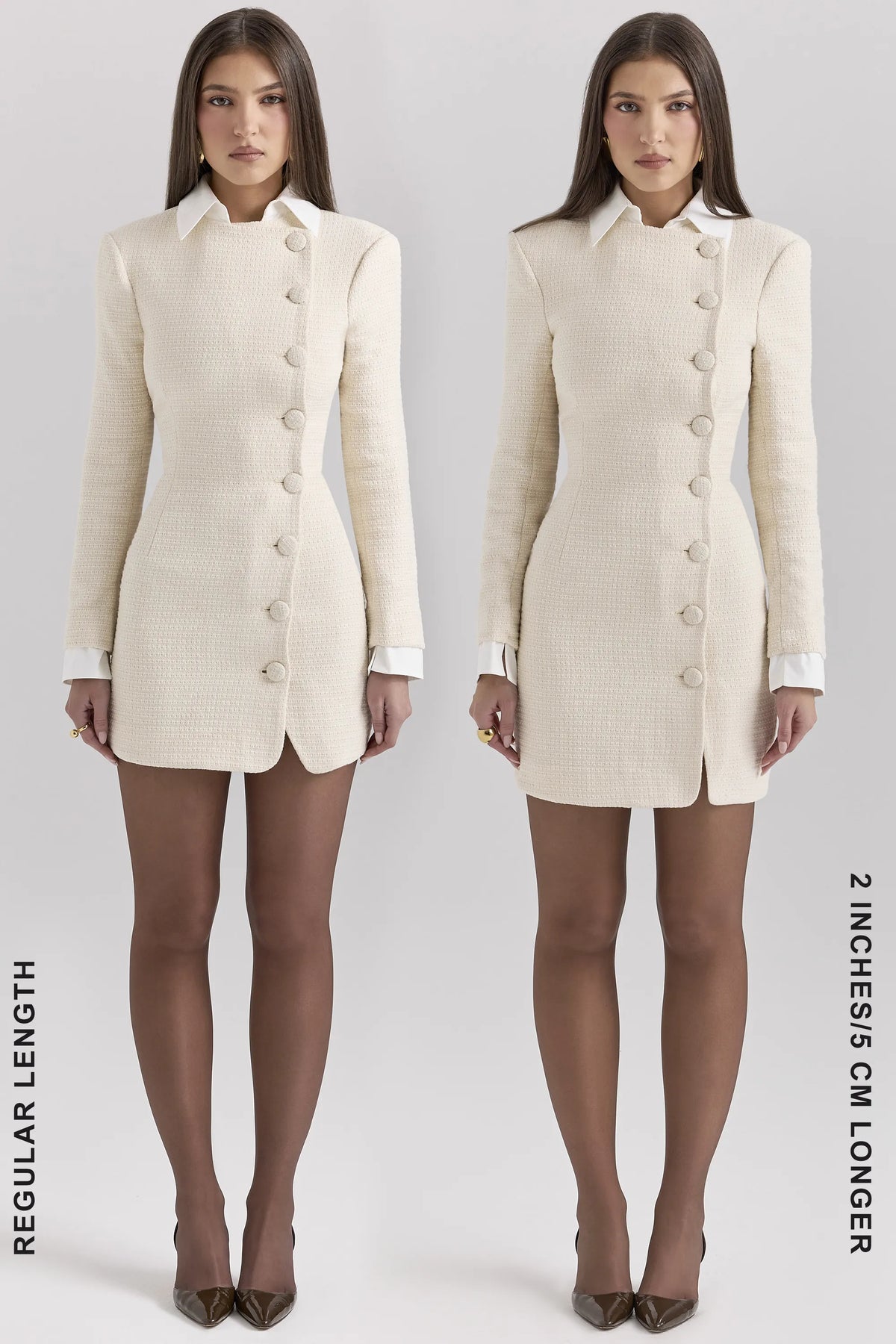 Leoni Cream Boucle Tweed Mini Dress