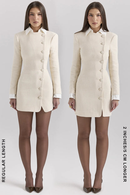 Leoni Cream Boucle Tweed Mini Dress