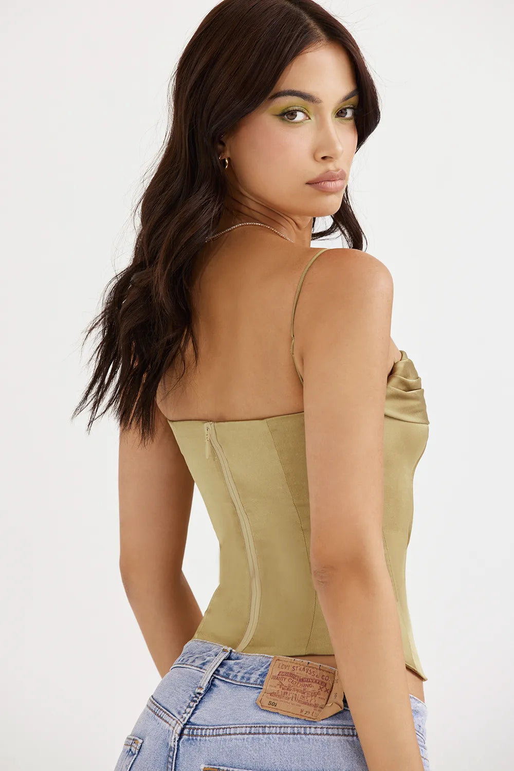 Letitia Olive Satin Lace Up Corset