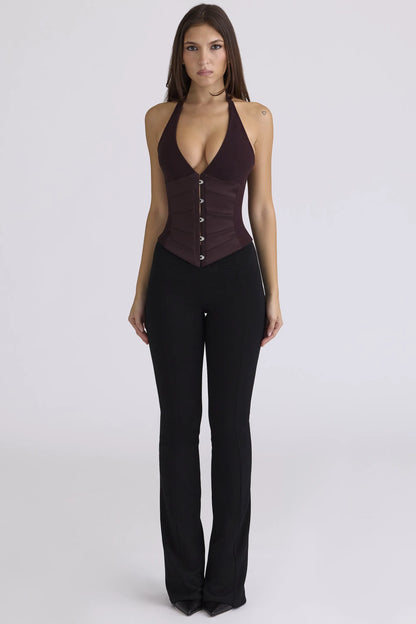 Lia Chocolat Satin Waist Cinch Corset Top