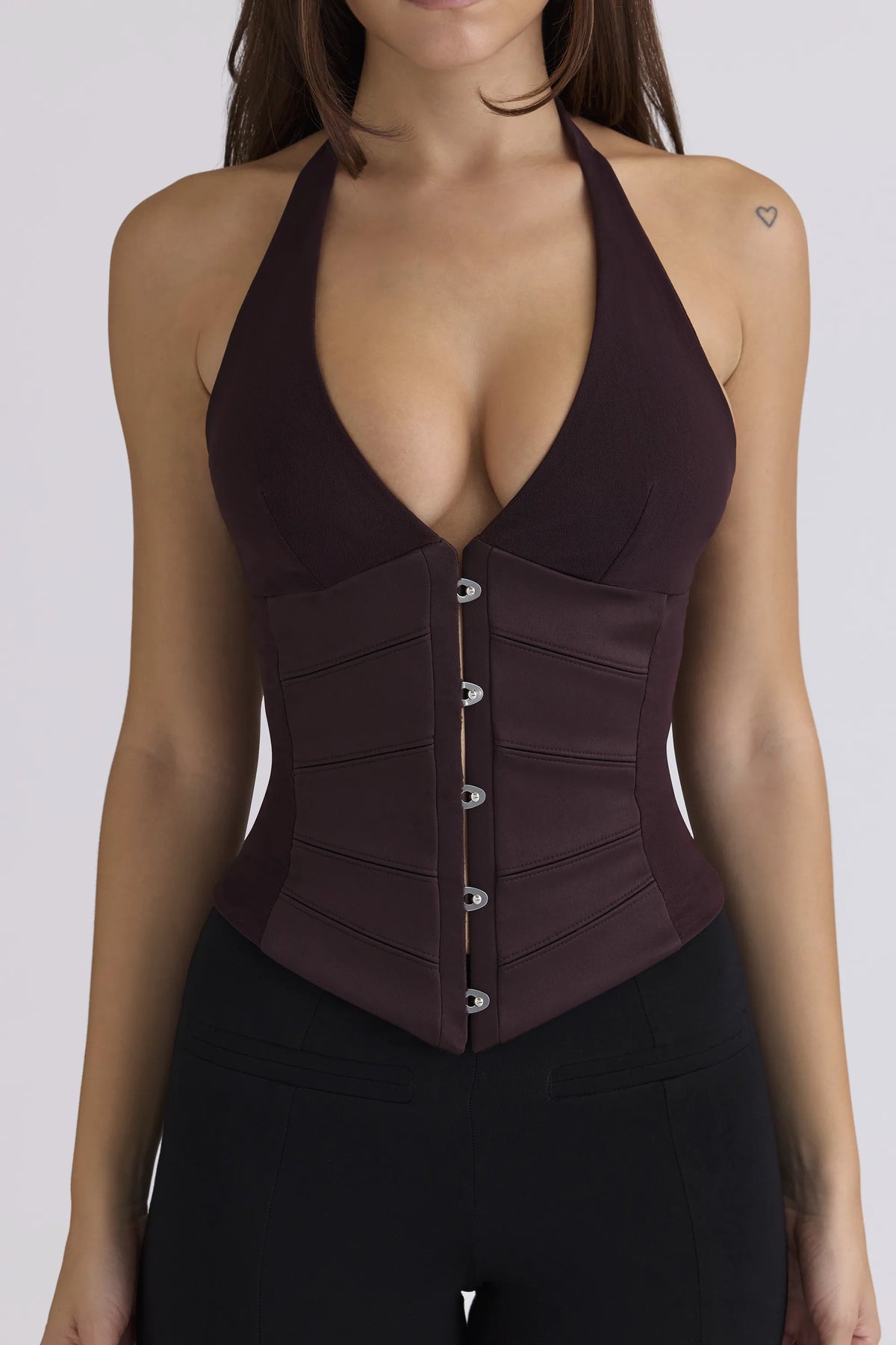 Lia Chocolat Satin Waist Cinch Corset Top