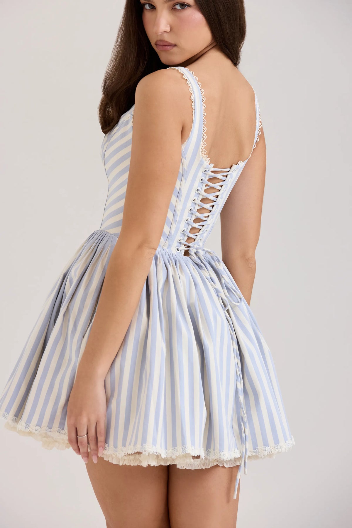 Liesl Blue Striped Pintucked Mini Dress