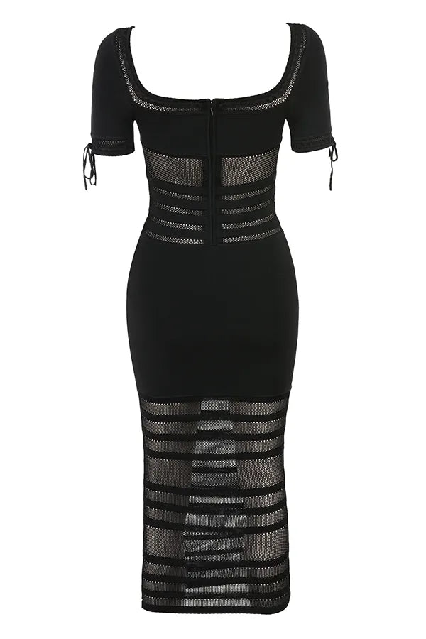 Lilla Black Openwork Knit Midi Dress